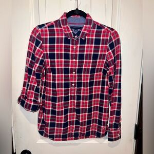 Tommy Hilfiger Red and Blue Checkered Half-Button Shirt
